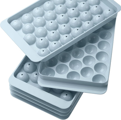 Formas de gelo, 33x3 peças, molde redondo para fazer bolas de gelo para freezer com tampa e recipiente, formas de gelo picado de fácil remoção, forma de cubos de gelo pequenos para resfriar bebidas, café, suco e coquetéis.