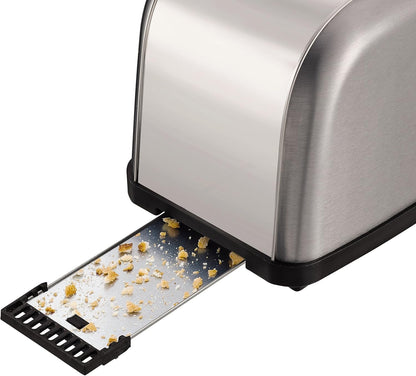 Moulinex Classic LT330D Torradeira de aço inoxidável, 2 ranhuras curtas para 2 fatias de pão, 6 posições de torrado com função Stop e bandeja de recolha, adequado para todos os tipos de pão