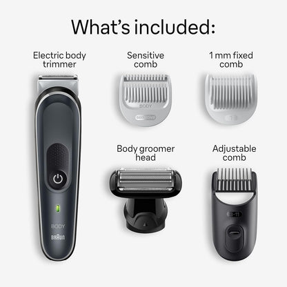 Braun Body Groomer Series 5 5360, aparador corporal para homens, para peito, axilas, virilha, tecnologia SkinSecure para uso suave e acessório de barbear limpo, impermeável, sem fio com tempo de