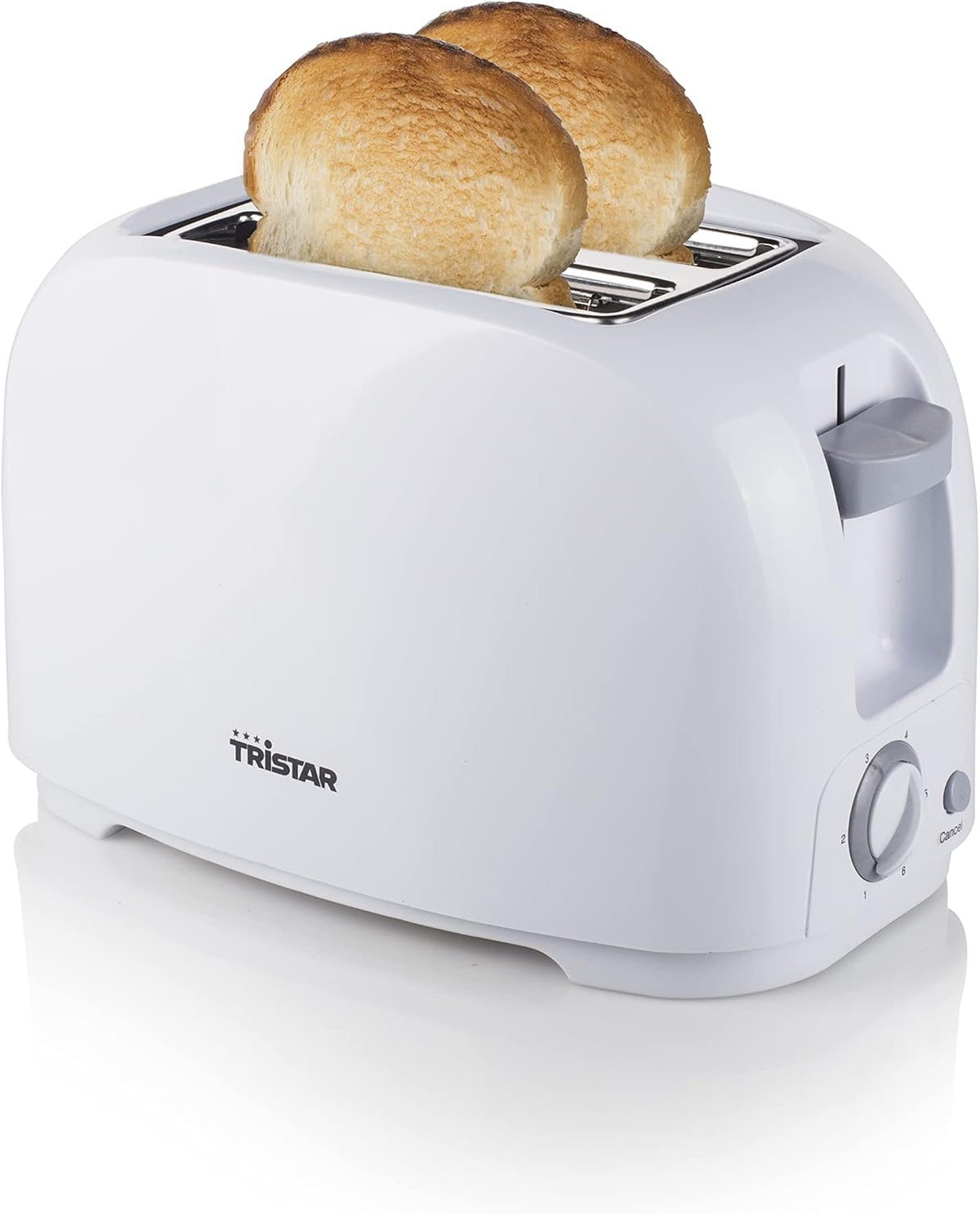 Tristar BR-1013 Torradeira para 2 fatias de pão, 2 ranhuras curtas, 6 níveis de tostado, bandeja para migalhas removível, função de descongelar ou reaquecer, 800 W