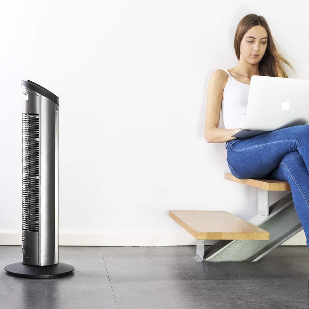 Cecotec Ventoinha de torre digital com temporizador e controlo remoto EnergySilence 890 Skyline. 50 W, 30'' (76 cm) de altura, oscilação, motor de cobre, 3 velocidades, 3 modos, preto