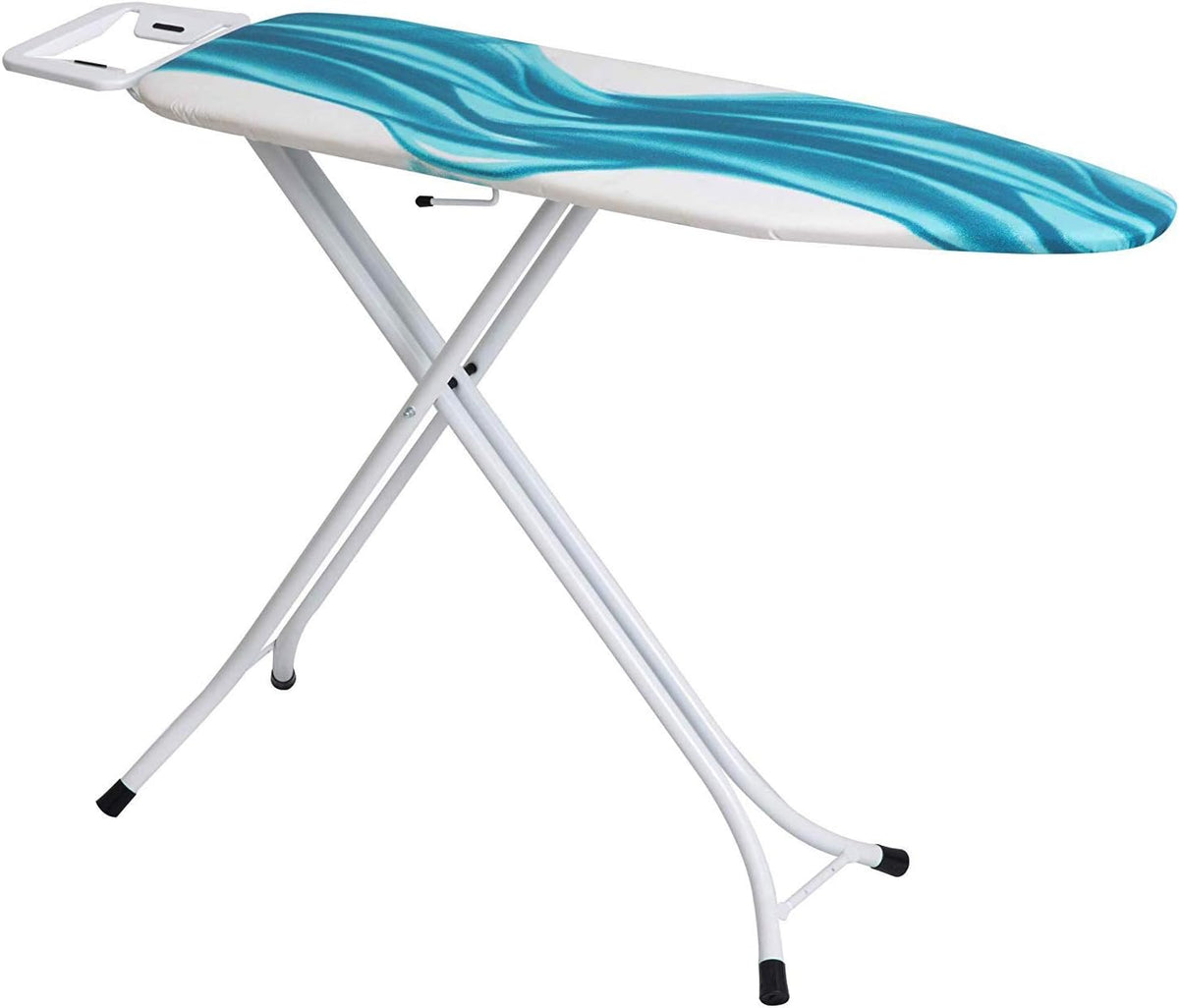 Mabel Home Altura ajustável, luxo, 4 pernas, tábua de passar, cobertura extra, estampado azul/branco