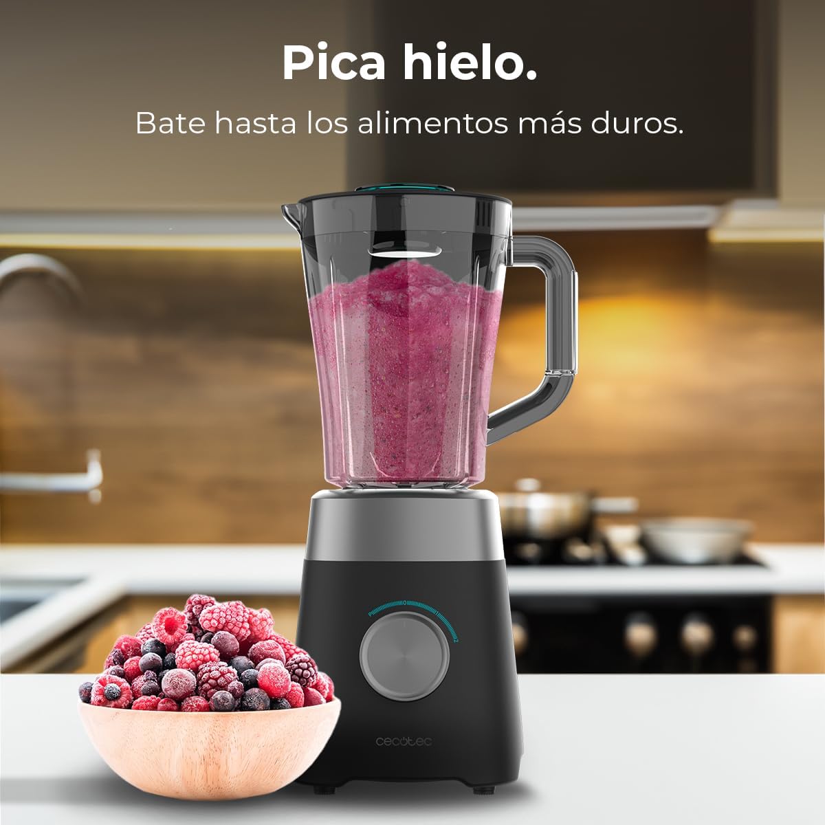 Cecotec Power Black Titanium 1300MAX B Pro Liquidificadora 2000 RPM 1300 W, Lâmina de 4 folhas de titânio, jarro de plástico AS 1,5 L, 2 velocidades, pulso, de gelo, design preto (RECONDICIONADO)