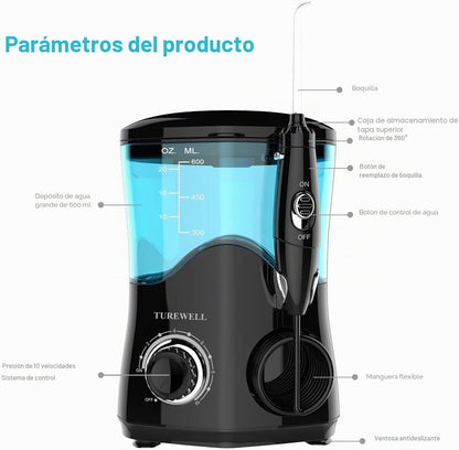TUREWELL Irrigador dentário, irrigador bucal profissional com 8 bicos multifuncionais