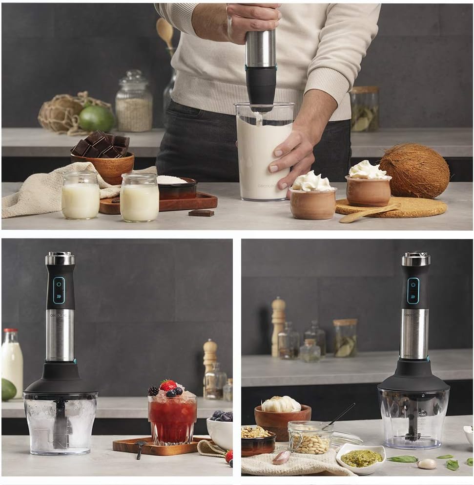 Cecotec Liquidificadora de mão Power TitanBlack 1500 XL Cream&Crush. Potência de 1500 W, lâmina de 4 folhas com revestimento de titânio, pé XL, sino anti-salpicos, velocidade ajustável, função turbo