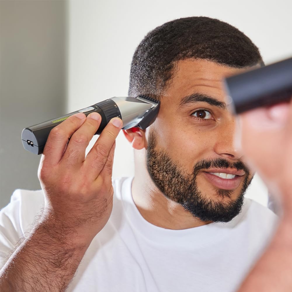 Remington Máquina de Cortar Cabelo Homem lâminas de cerâmica autoafiáveis, 0,8-40 mm corte profissional Genius, 10 guias de pente, funcionamento a cabo/bateria, recarregável, sem fios, lítio HC5811