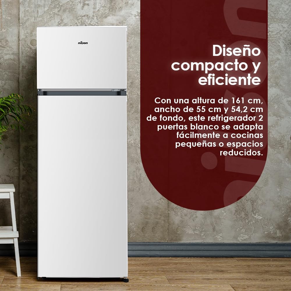 Nilson Frigorífico 2 portas, branco NF165500E. Capacidade 243 l, porta reversível, baixo nível sonoro, eficiência energética classe E [Classe energética E]
