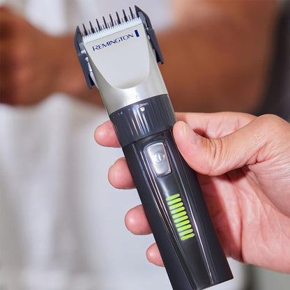 Remington Máquina de Cortar Cabelo Homem lâminas de cerâmica autoafiáveis, 0,8-40 mm corte profissional Genius, 10 guias de pente, funcionamento a cabo/bateria, recarregável, sem fios, lítio HC5811