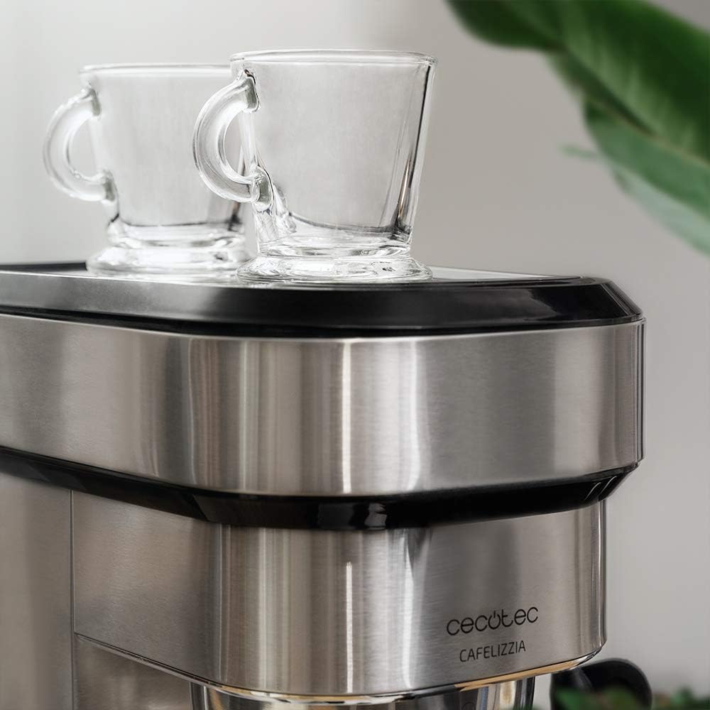 Cecotec Cafeteira expresso Cafelizzia 790 Steel para expresso e cappuccinos. 1350 W, Porta-filtros de braço com saída dupla e dois filtros, 20 barras de pressão, depósito removível de 1,2 litros, aço