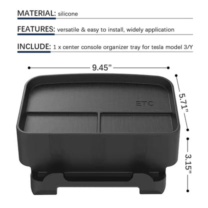 Organizador de Consola Central em Silicone para Tesla Model 3/Y – Suporte para Telemóvel e Arrumação