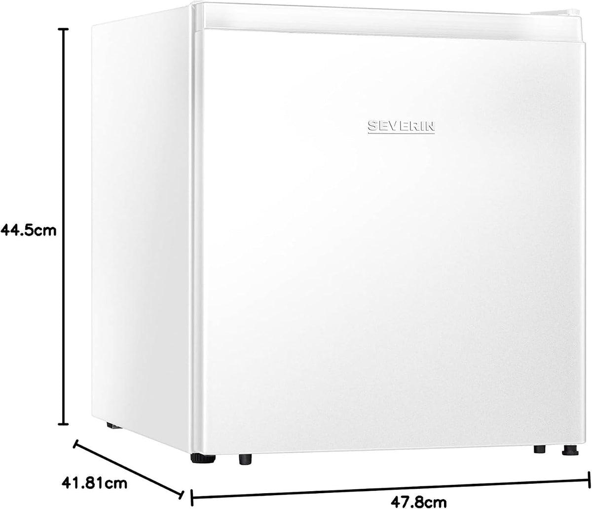 SEVERIN Mini frigorífico com compartimento de baixa temperatura, frigorífico pequeno com faixa de temperatura 8-0 °C, mini frigorífico de baixo consumo, 40 dB (A), 45 litros, branco, KB 8884 [Classe energética E]