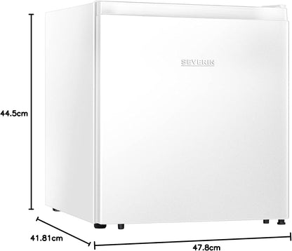 SEVERIN Mini frigorífico com compartimento de baixa temperatura, frigorífico pequeno com faixa de temperatura 8-0 °C, mini frigorífico de baixo consumo, 40 dB (A), 45 litros, branco, KB 8884 [Classe energética E]