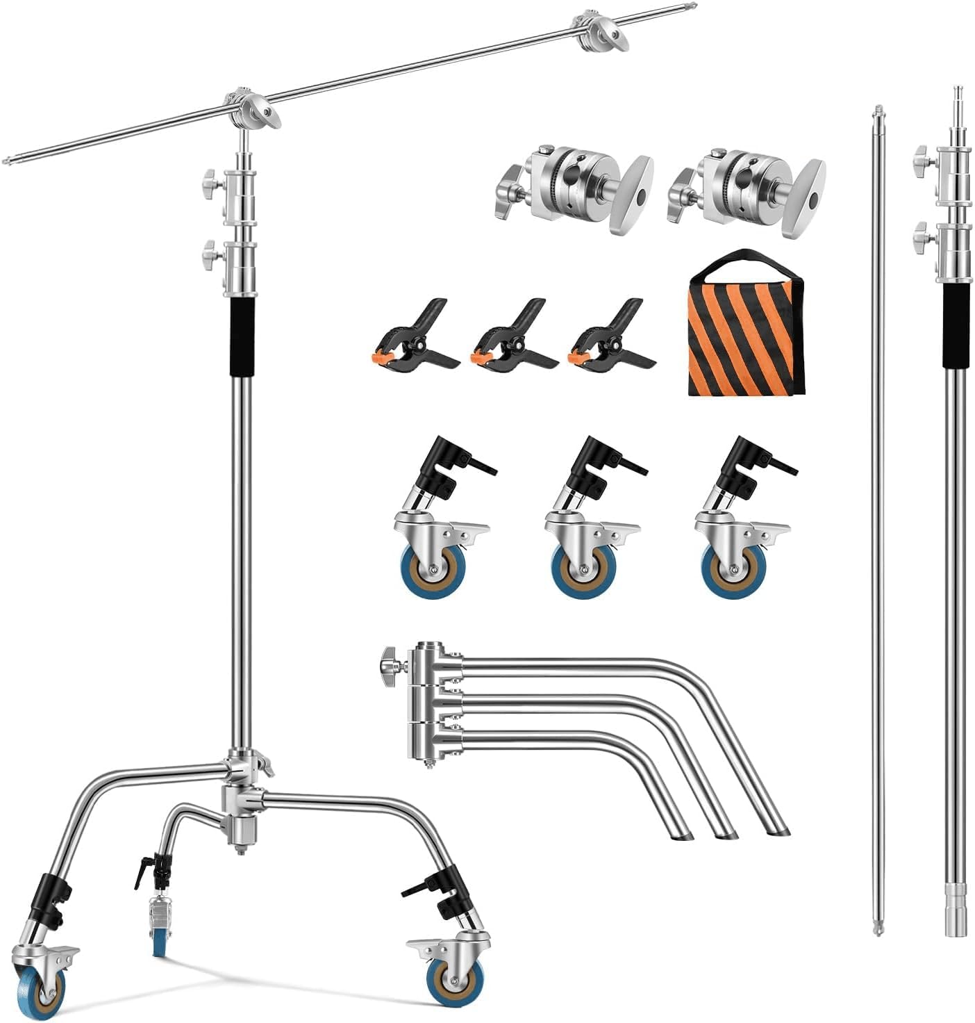 Soonpho Suporte C em aço inoxidável resistente de 3 m com tripé de 330 cm e braço de fixação de 130 cm