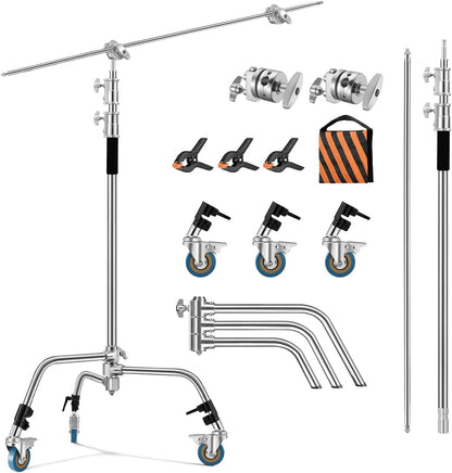 Soonpho Suporte C em aço inoxidável resistente de 3 m com tripé de 330 cm e braço de fixação de 130 cm