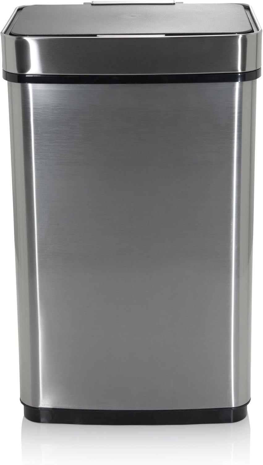 hjh OFFICE 830045 Caixote do lixo com sensor CLEAN IV 60 L, Aço Inoxidável, Papeleira automática, indicador LED, retangular, Prata