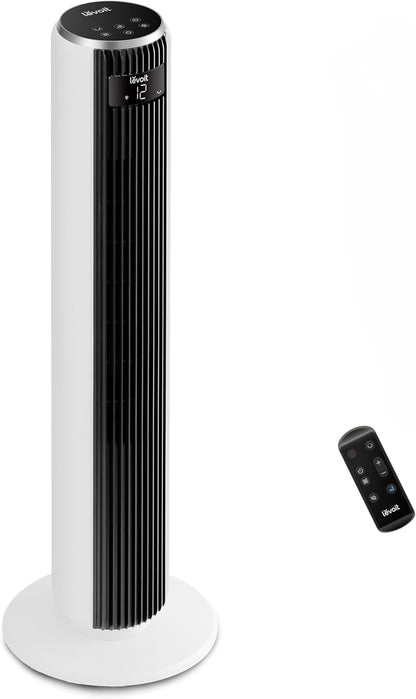 LEVOIT 20 dB Ventoinha de torre com controlo remoto, 7,9 m/s com motor DC, ventilador silencioso de 26 W com modo de descanso, 4 modos e 12 velocidades, temporizador de 12 H, ecrã LED, oscilação de 90