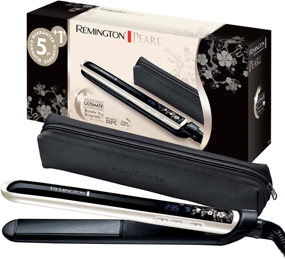 Remington Ferro de cabelo pérola, cerâmica avançada com pérola, placas flutuantes extra-longas, temperatura até 230°C