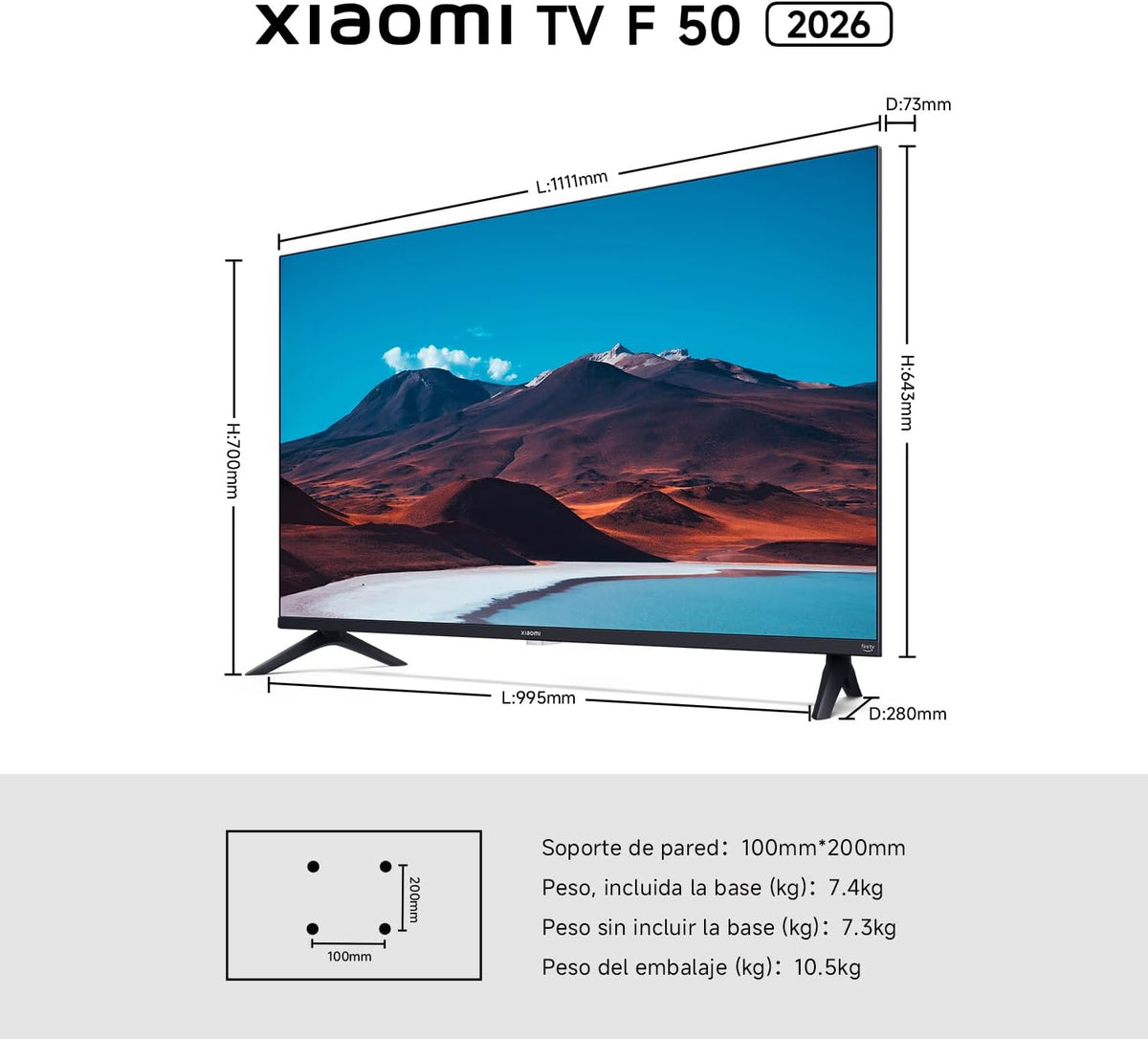 XIAOMI TV F Pro 50 polegadas (127 cm), 4K UHD QLED Smart Fire TV [Classe energética F] Alexa Voice Control, HDR10, Game Boost Mode de 120 Hz, MEMC, 2 GB + 32 GB, compatível com Apple AirPlay