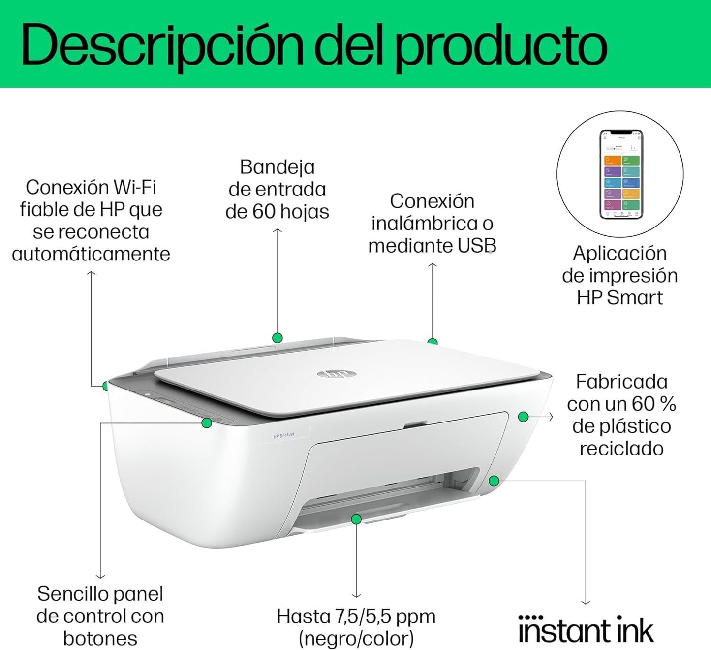 HP DeskJet 2820e 588K9B, Impressora Multifuncional a Jato de Tinta A4