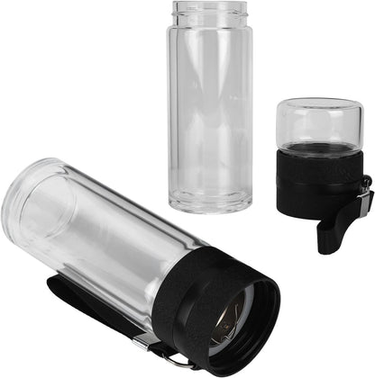 Garrafa infusora de chá 350 ml garrafa de chá de vidro de parede dupla canecas copo de chá com inversor de aço inoxidável para chá de folhas soltas e água de frutas 18,8 ml