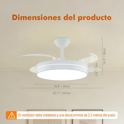 GRIFEMA Ventoinha de teto com luz e comando, 107 cm
