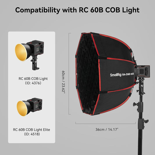 SMALLRIG RA-D60 Softbox Parabólico, Softbox de libertação rápida de 23,6" com bolsa de transporte, compatível com luz de vídeo SMALLRIG RC 60B COB - 4682