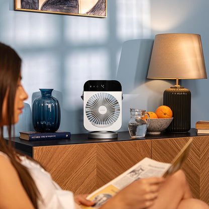 Cecotec Climatizador de mesa EnergySilence 600 DeskChill Smart Rotate. 10 W, depósito de 300 ml, controlo tátil, oscilação, 4 velocidades, luz LED com 7 cores e temporizador 8 h