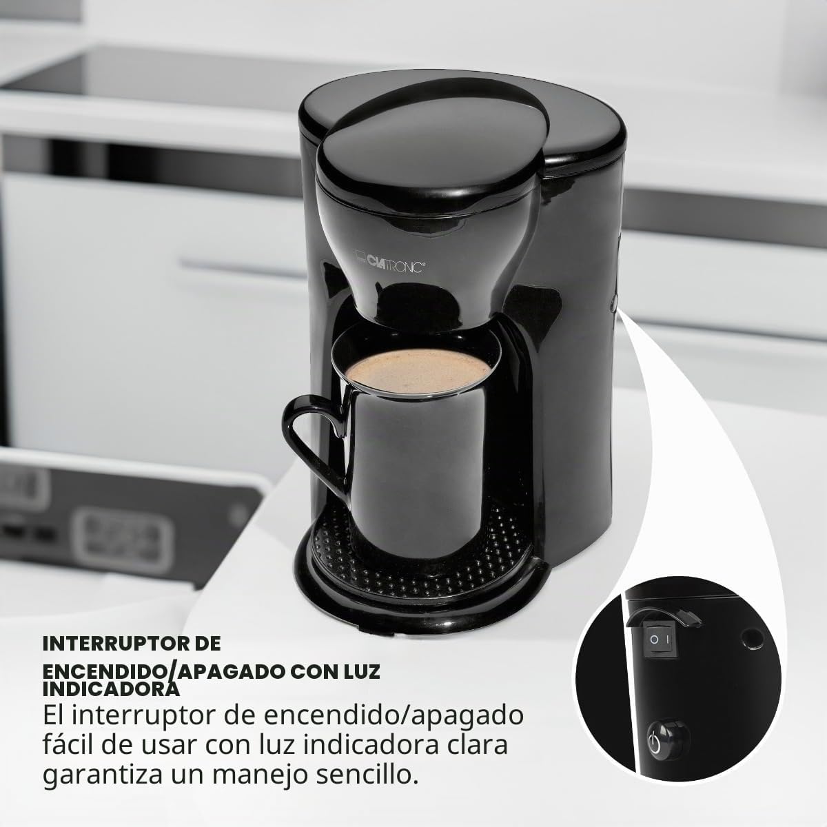 Clatronic Cafeteira 1 caneca | Cafeteira de filtro | Caneca de cerâmica incluída no volume de fornecimento, filtro permanente de nylon (removível), ideal para transportar, KA 3356