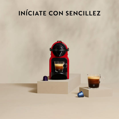 Krups Nespresso Inissia XN1005 - Máquina de café monodose de cápsulas Nespresso, 19 bares, desligamento automático, capacidade de 0,7L, design compacto, modo eco, cor vermelho, inclui kit de