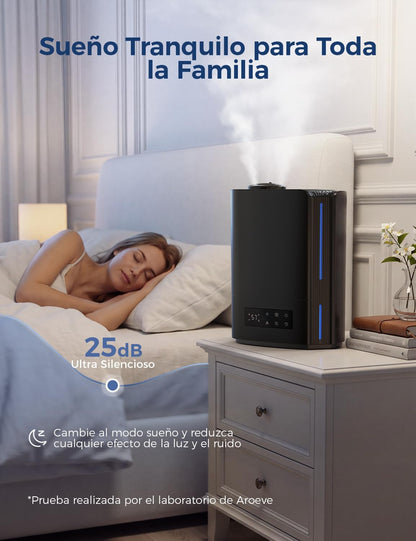 AROEVE Humidificador de ar 6 l para quartos, difusor de óleos essenciais, humidificador ultra-sónico para bebés e plantas, duração de até 60 horas, controlo de humidade inteligente, silencioso