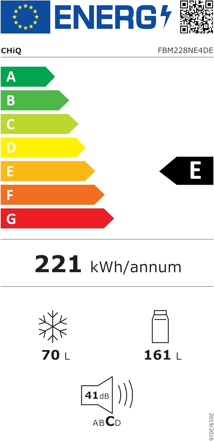 CHiQ FBM228NE4DE frigorífico independente com congelador, combinação de frigorífico e congelador 231 l, sem geada, fluxo de ar múltiplo, dispensador de água, 170 cm de altura [Classe energética E]