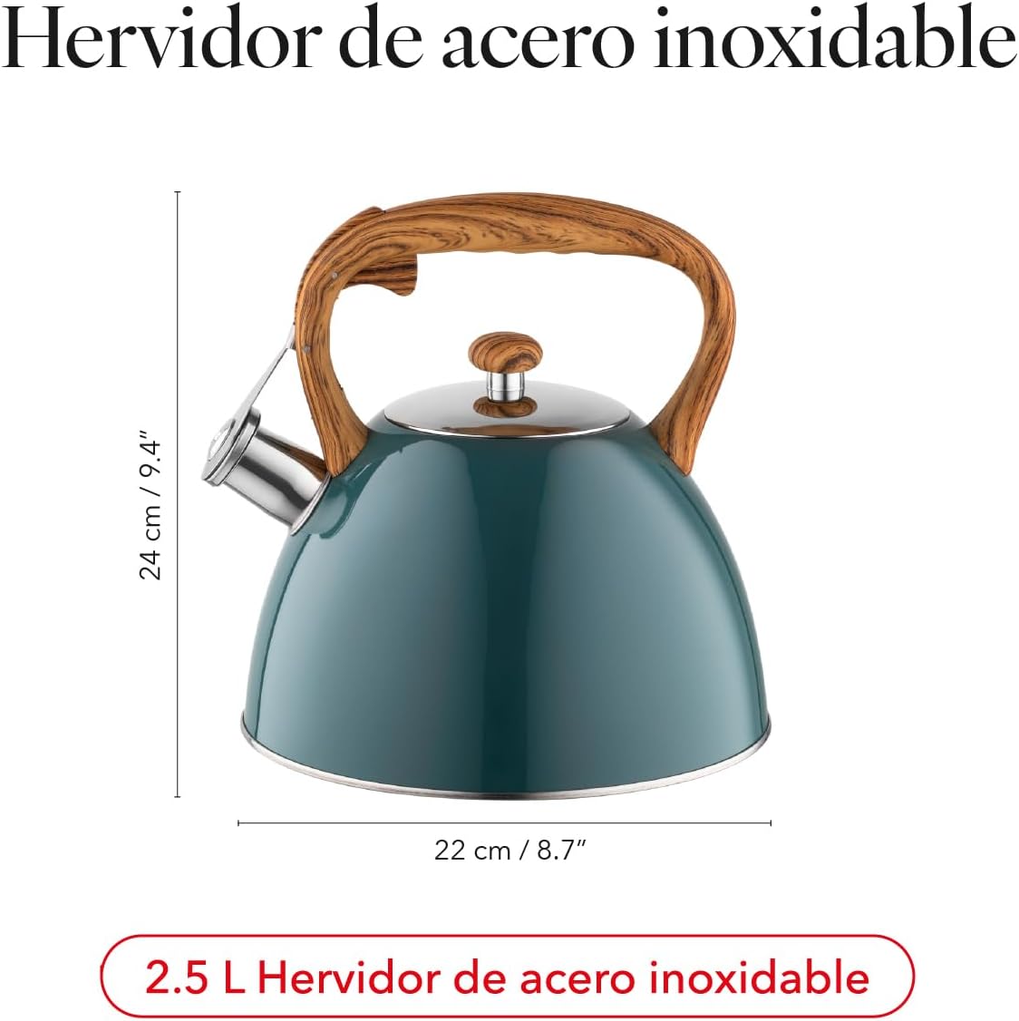 FLORINA 5C1092 Chaleira de água, aço inoxidável, verde escuro mate