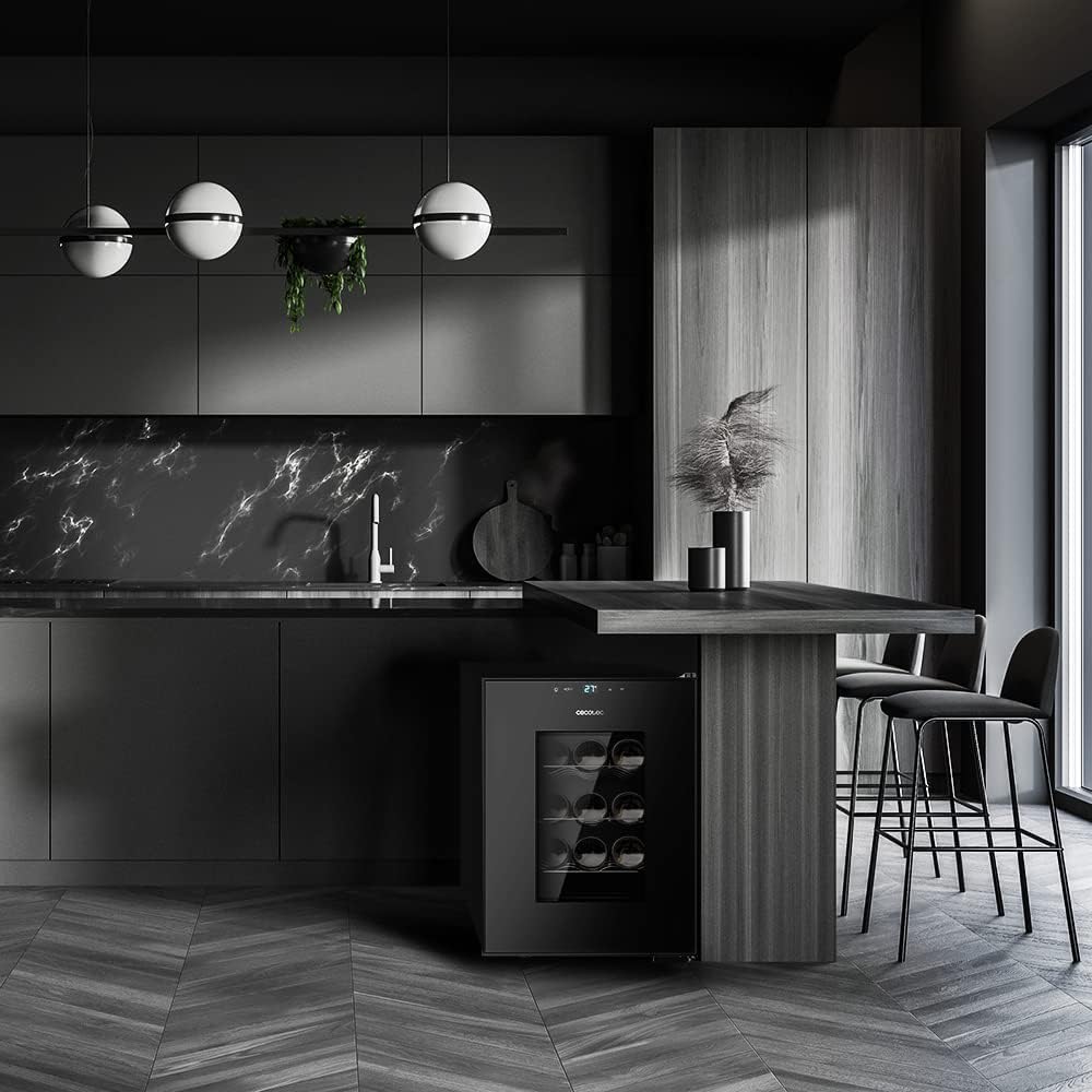 Cecotec Vinoteca de 12 Garrafas Bolero GrandSommelier 1220 CoolCrystal. 31 Litros, Sistema Termoeléctrico de Refrigeração, Alto Desempenho, Temperatura Regulável, Luz LED Interior [Classe energética G]