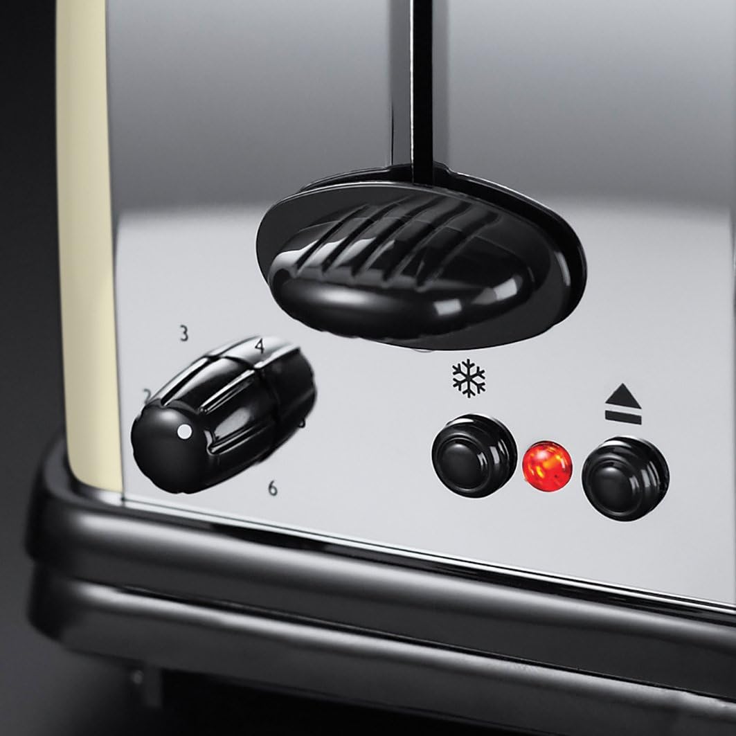 Russell Hobbs Torradeira Colours Plus - 1 Ranhura Longa e Larga para 2 Fatias, Bandeja Coletora de Migalhas, Aquecimento, Função Cancelar e Descongelar, Aço Inoxidável, Creme - 21395-56