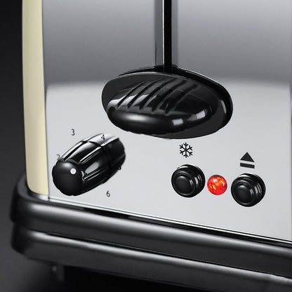 Russell Hobbs Torradeira Colours Plus - 1 Ranhura Longa e Larga para 2 Fatias, Bandeja Coletora de Migalhas, Aquecimento, Função Cancelar e Descongelar, Aço Inoxidável, Creme - 21395-56