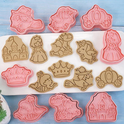 8 Cortadores de bolachas 3D divertidos e encantadores moldes de desenhos animados prensa de mão selo de bolachas molde de sobremesa Fondant bolo queijo molde para cozinha molde para (3)
