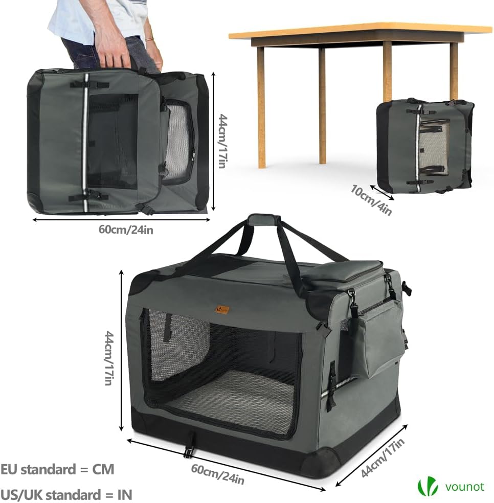 VOUNOT® Transportadora para Cães e Gatos M 60x44x44cm, Bolsa de Transporte Respirável para Animais de Estimação com Bolsos, Alfombrilla Removível, Tira Refletiva, Caixa Dobrável, Portador de Viagem
