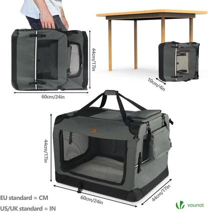 VOUNOT® Transportadora para Cães e Gatos M 60x44x44cm, Bolsa de Transporte Respirável para Animais de Estimação com Bolsos, Alfombrilla Removível, Tira Refletiva, Caixa Dobrável, Portador de Viagem