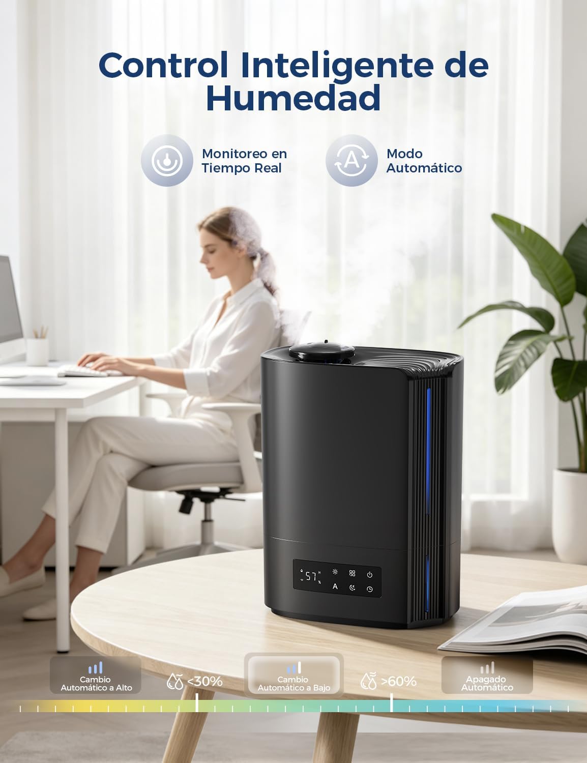 AROEVE Humidificador de ar 6 l para quartos, difusor de óleos essenciais, humidificador ultra-sónico para bebés e plantas, duração de até 60 horas, controlo de humidade inteligente, silencioso