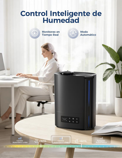 AROEVE Humidificador de ar 6 l para quartos, difusor de óleos essenciais, humidificador ultra-sónico para bebés e plantas, duração de até 60 horas, controlo de humidade inteligente, silencioso