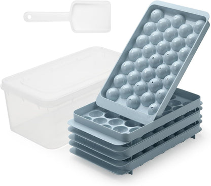 Formas de gelo, 33x3 peças, molde redondo para fazer bolas de gelo para freezer com tampa e recipiente, formas de gelo picado de fácil remoção, forma de cubos de gelo pequenos para resfriar bebidas, café, suco e coquetéis.
