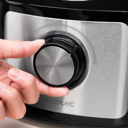 Cecotec Processador de Alimentos FoodProcessor Comino 1000 Max. 1000W, 2 Velocidades, Tigela 2L, Exprimidor de Sucos, 3 Discos de Corte: para Picar, Fatiar e Amassar, Disco para Cremes, Aço Inoxidável