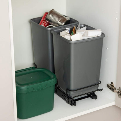 Addis 518527 - Sistema de lixo duplo removível para armário, 2 x 10 L, ecológico, de plástico 100% reciclado, cor cinza claro, 20 unidades
