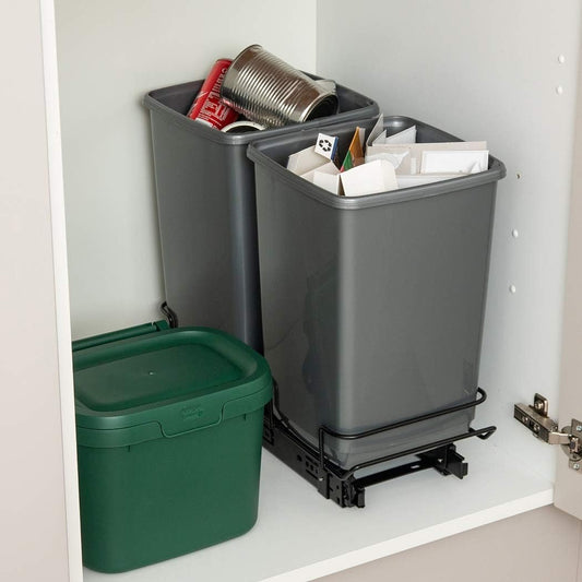 Addis 518527 - Sistema de lixo duplo removível para armário, 2 x 10 L, ecológico, de plástico 100% reciclado, cor cinza claro, 20 unidades