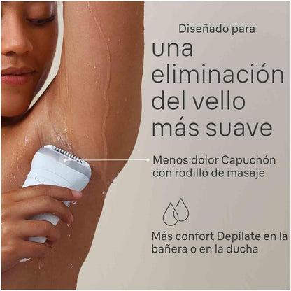 Braun Silk-épil 7, Depiladora elétrica para uma eliminação fácil do pelo, pele macia duradoura, 7-011, branca/prateada | Depiladora corporal resistente à água