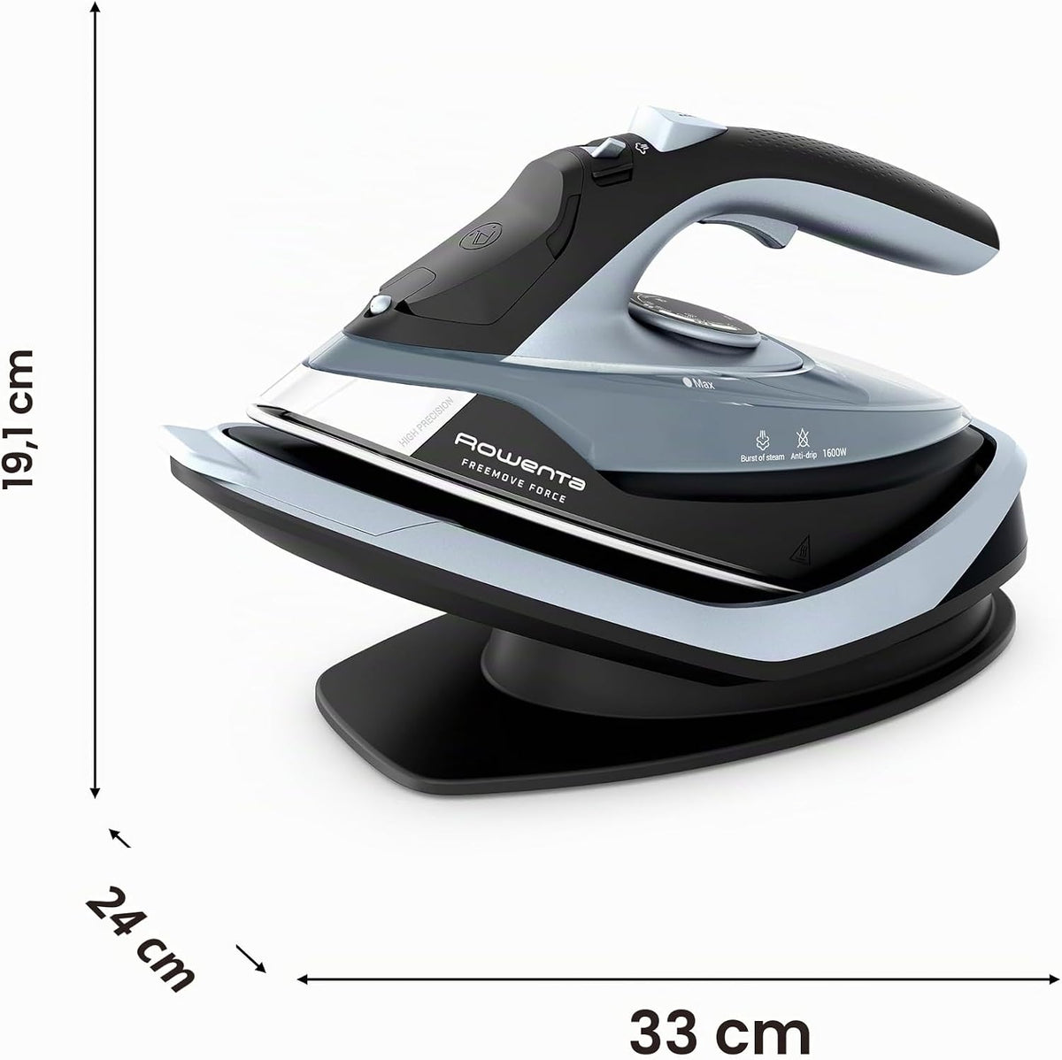 Ferro a vapor sem fio Rowenta Freemove Force, com jato de vapor de 200 g/min Potência de 2500 W, eficiente, aquecimento rápido, leve, desligamento automático, sola anti-riscos, anti-gotejamento, DE6720