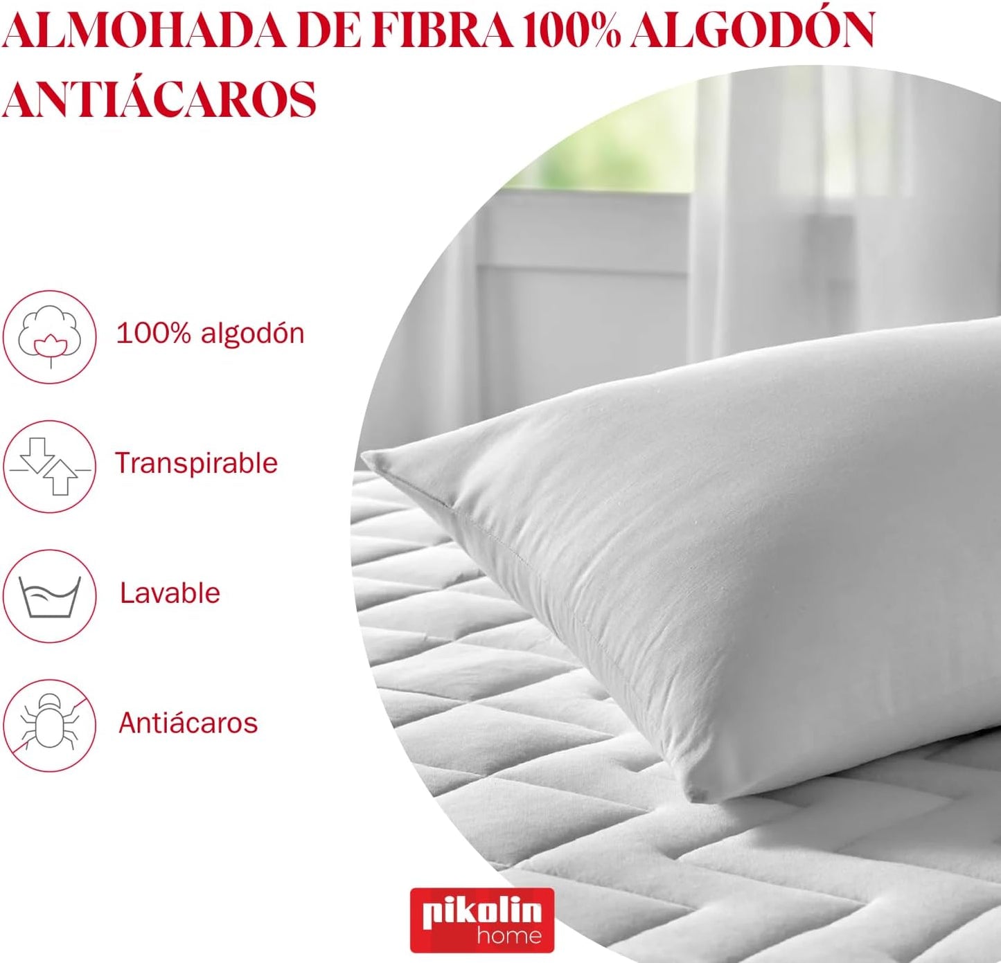Pikolin Home - Almofada de Fibra Hipoalergénica - Capa Exterior de Algodão