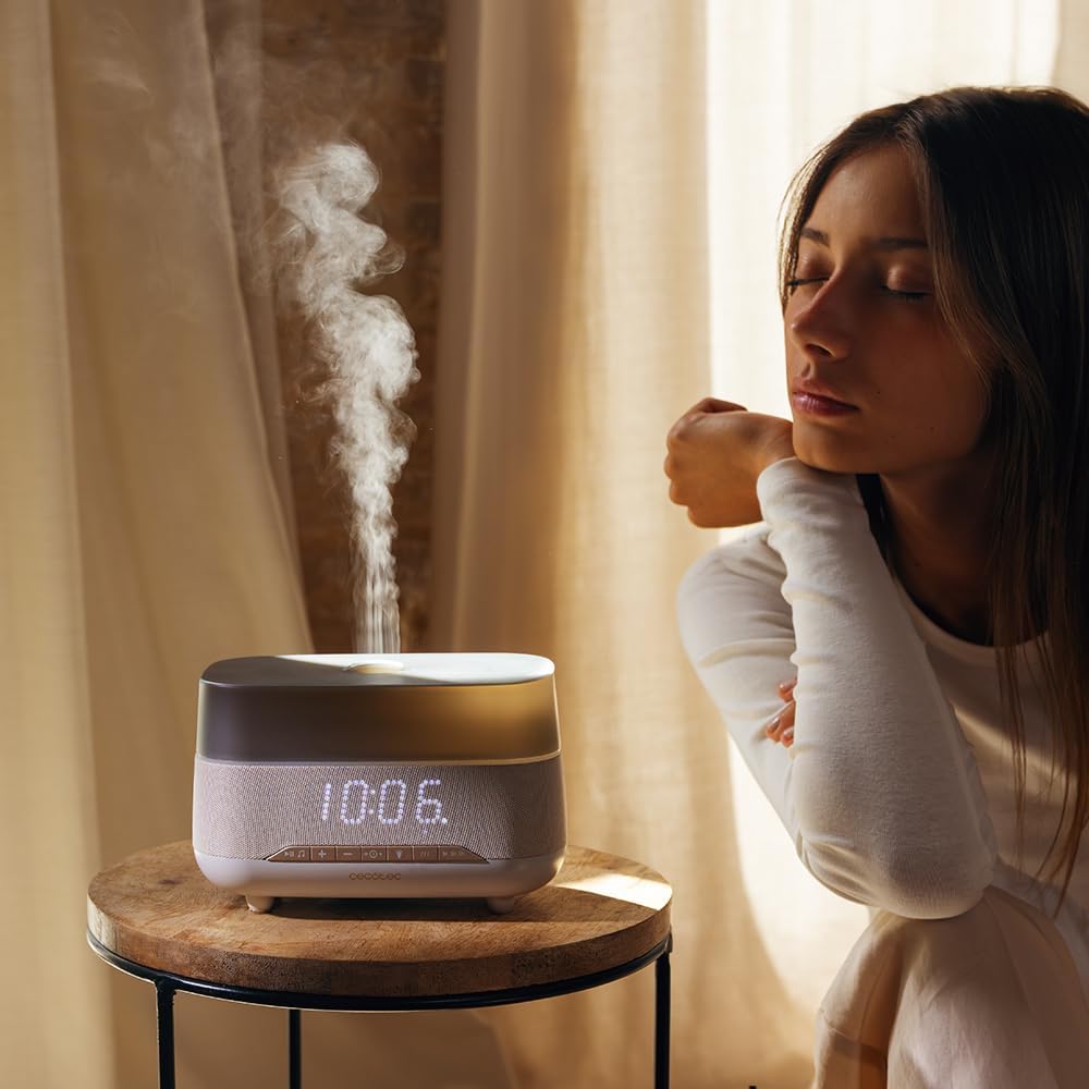 Cecotec Difusor de aromas, humidificador ultra-sónico, 300 ml, PureAroma 1300 Hydra Speaker. Altifalante Bluetooth, luz LED, temporizador 5h, 3 modos de vapor, aromaterapia, cobertura de 25 m²
