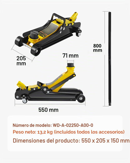 VEVOR Gato de baixo perfil de aço carga máxima de 2,5 T gato hidráulico para carro faixa de elevação 85 - 380 mm