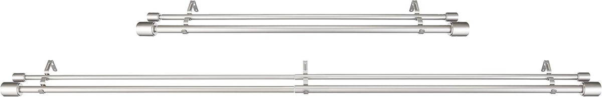 Amazon Basics Barra de cortina dupla extensível com remates de capuz, diâmetro de 19 mm, de 183 a 366 cm, cor níquel